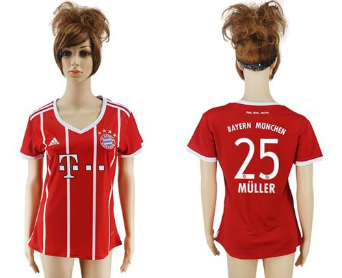 Women's Bayern Munchen #25 Muller Home Soccer Club Jersey